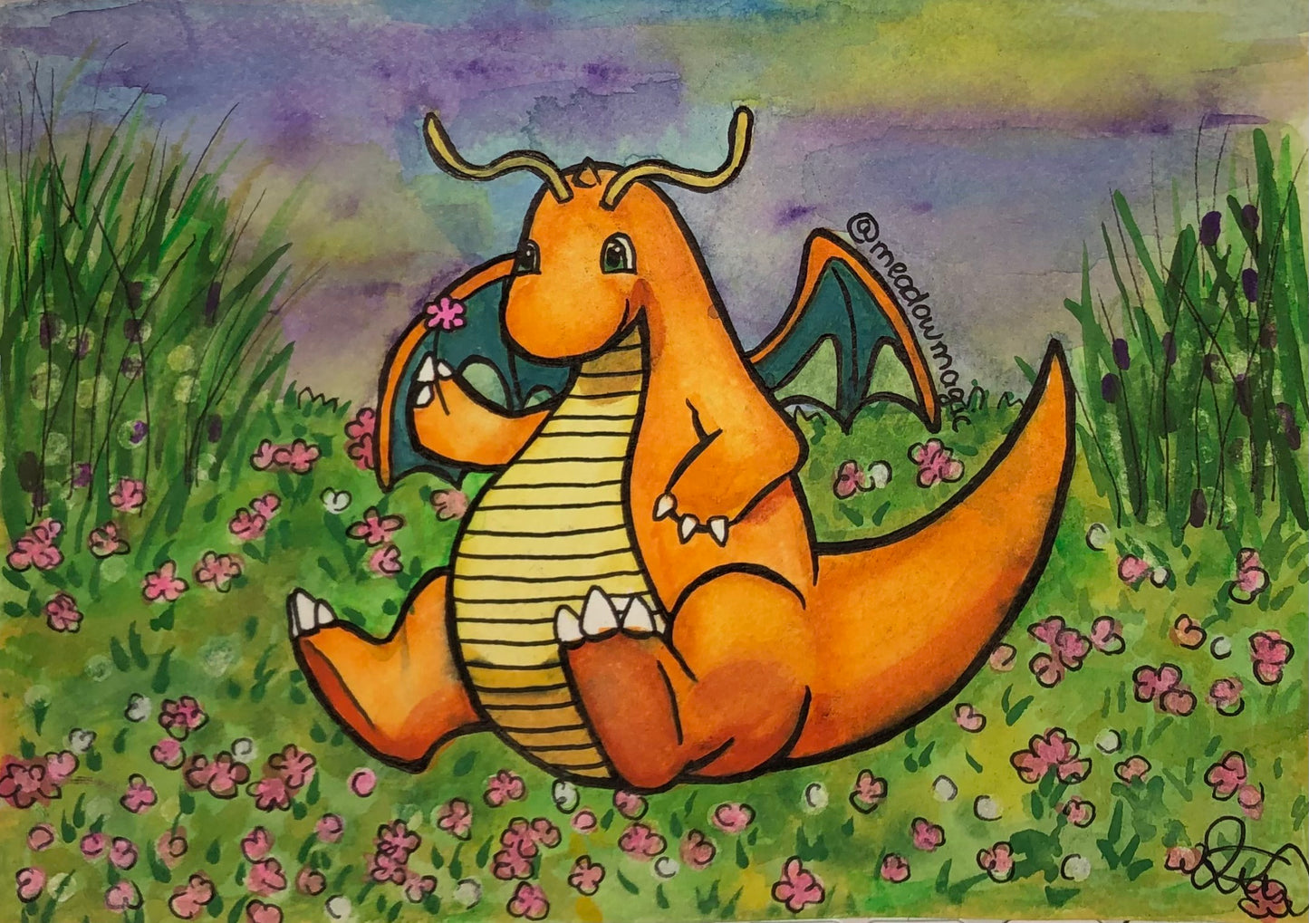 Dragonite - watercolour painting