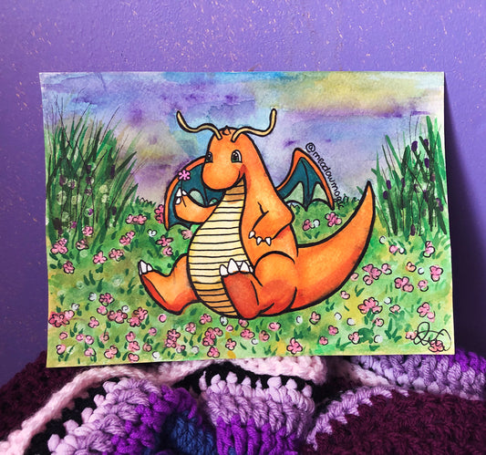 Dragonite - watercolour painting